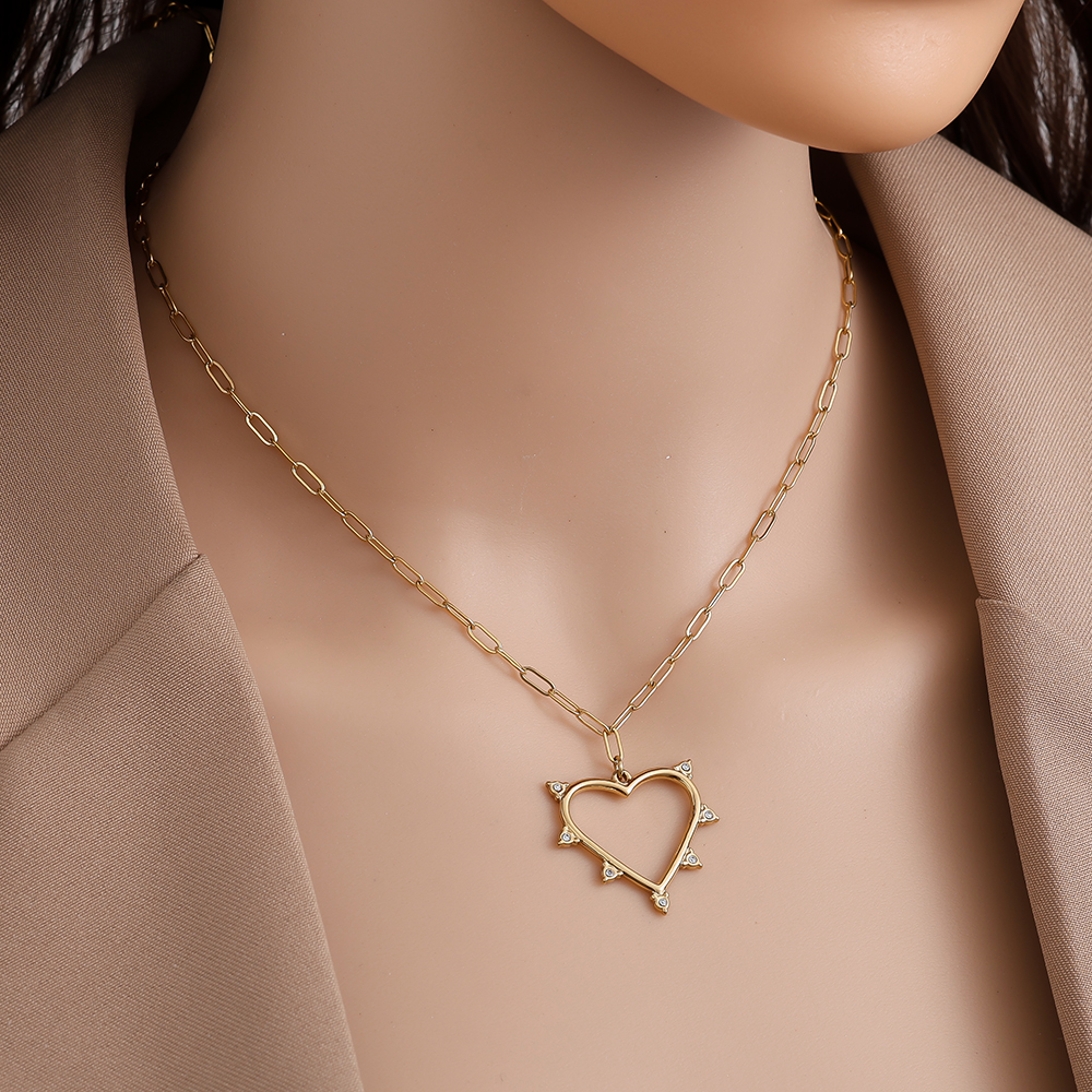 Edelstahl Halskette 41cm Mini Diamond Around Heart