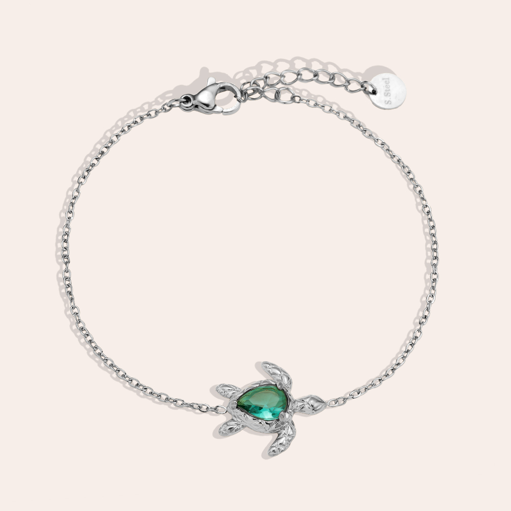 16cm Turtle And Green Diamond Stainless Steel Bracelet      