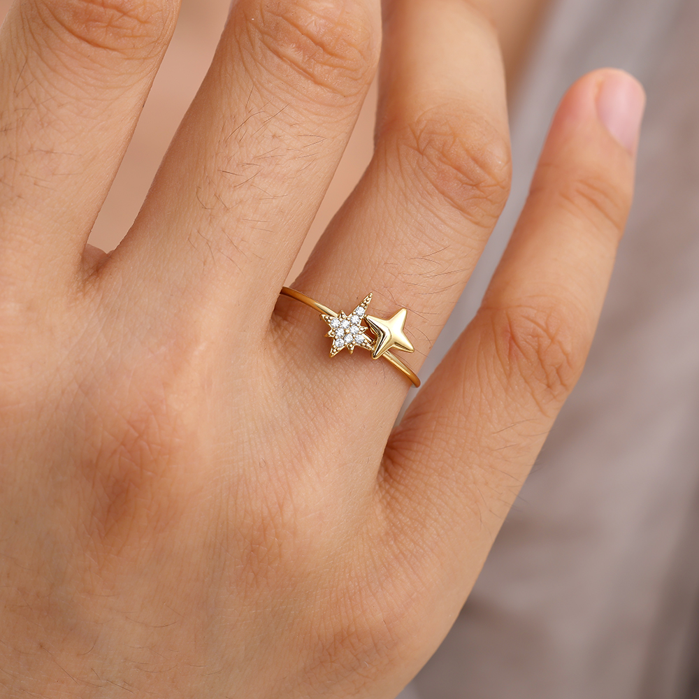 Edelstahl Ring Two Sharp Stars