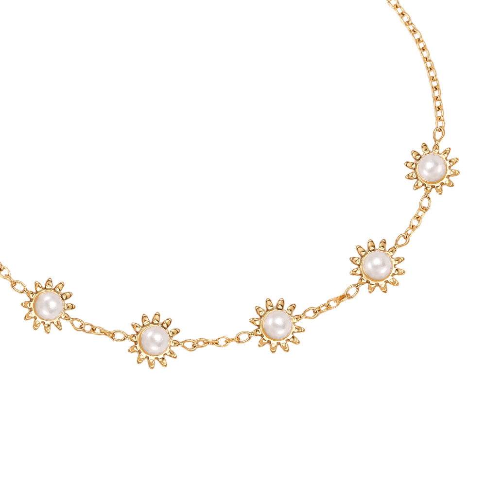 Edelstahl Armband 17cm fünf Sonnenblumen mit Kunstperlen  
