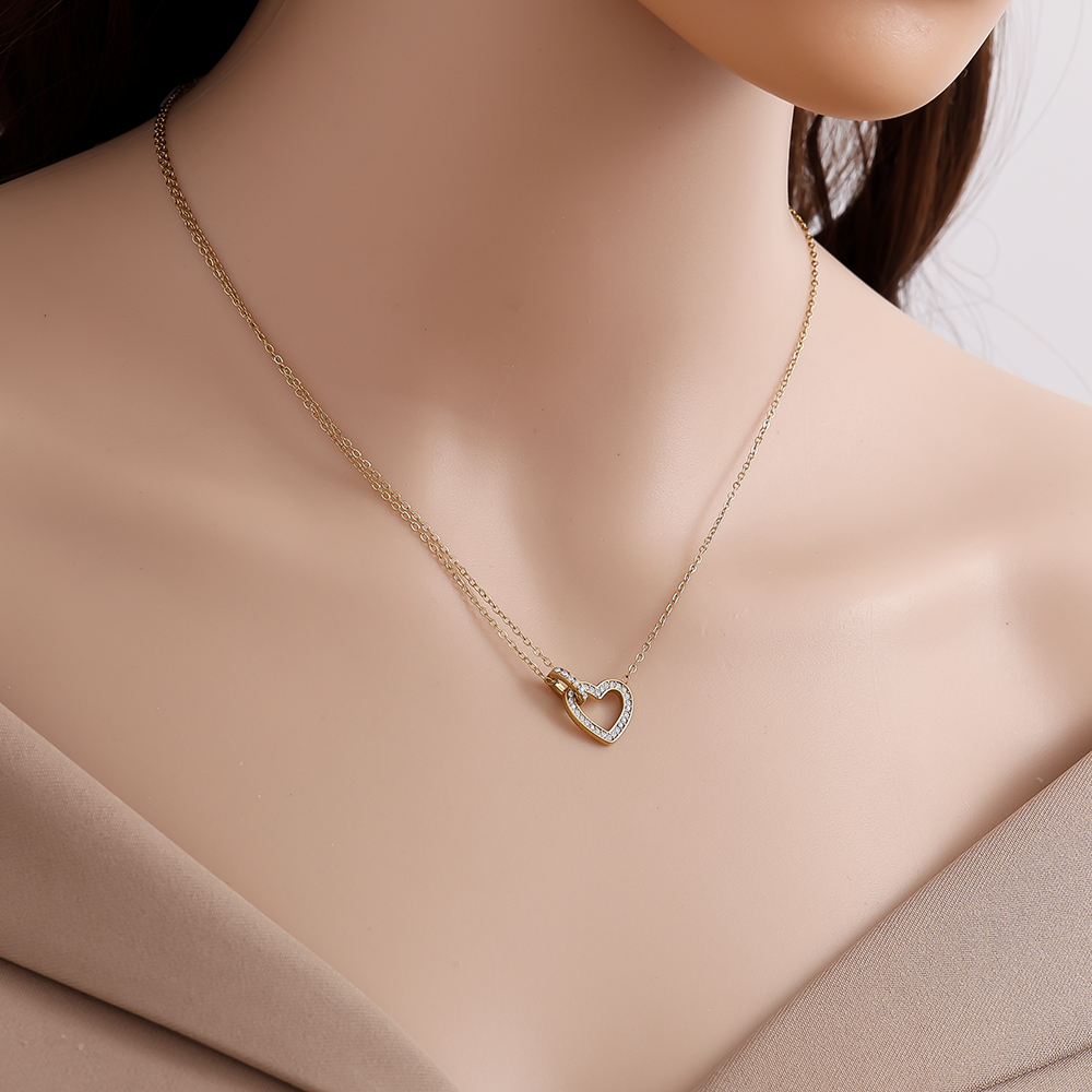 40cm Zirkonia Herz Edelstahl Halskette    