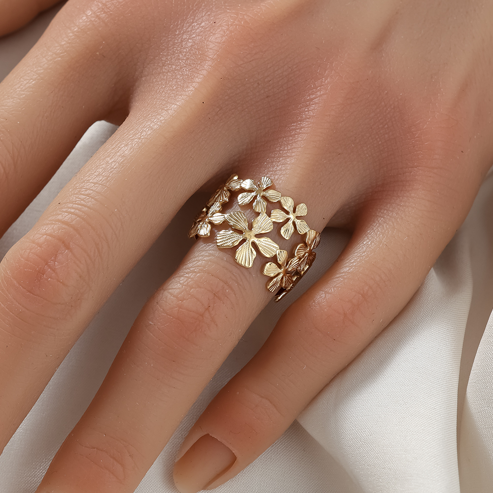 adjustable Tiny Flowers Edelstahl Ring