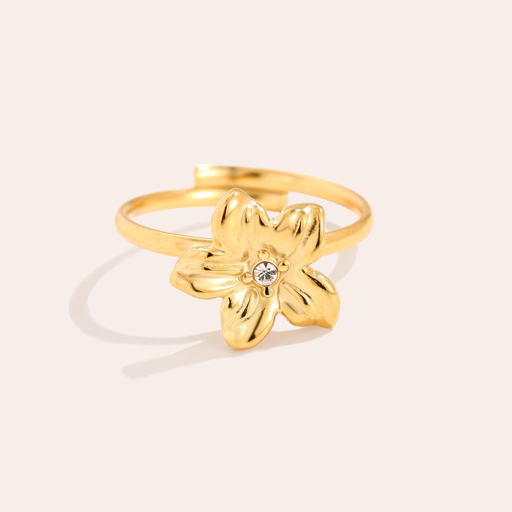 Flower With Diamond Edelstahl Ring       
