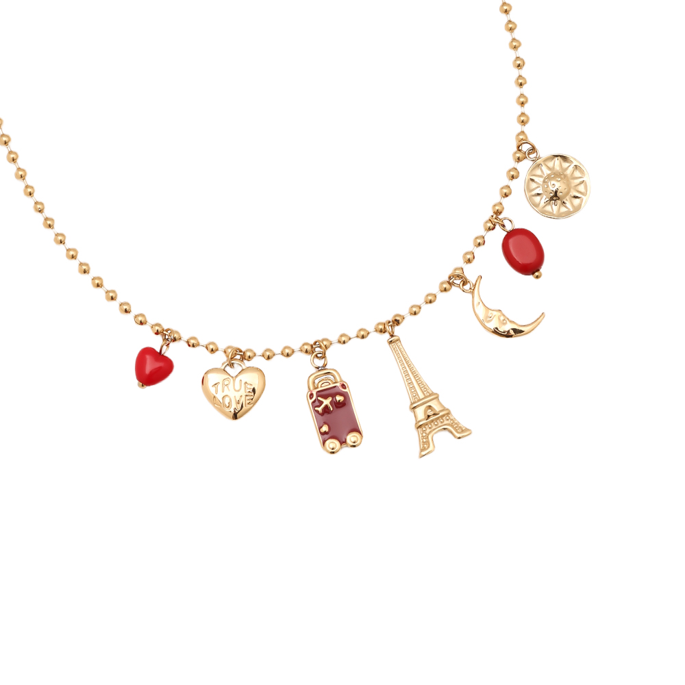 40cm Some Red Charms Edelstahl Halskette  