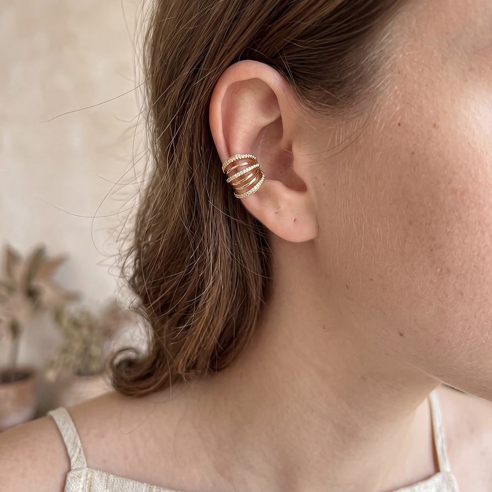 Vergoldete Ear-cuffs 15mm Zirkonia Mini-Diamanten