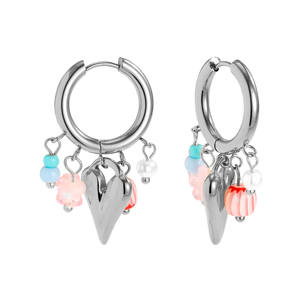 37*21mm Bunte Herz Acryl Süßwasserperlen Edelstahl Ohrringe 