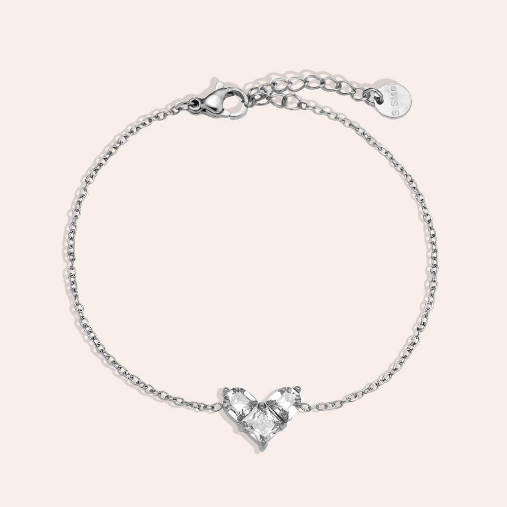 16cm Diamond Mosaic Heart Edelstahl Armkette    