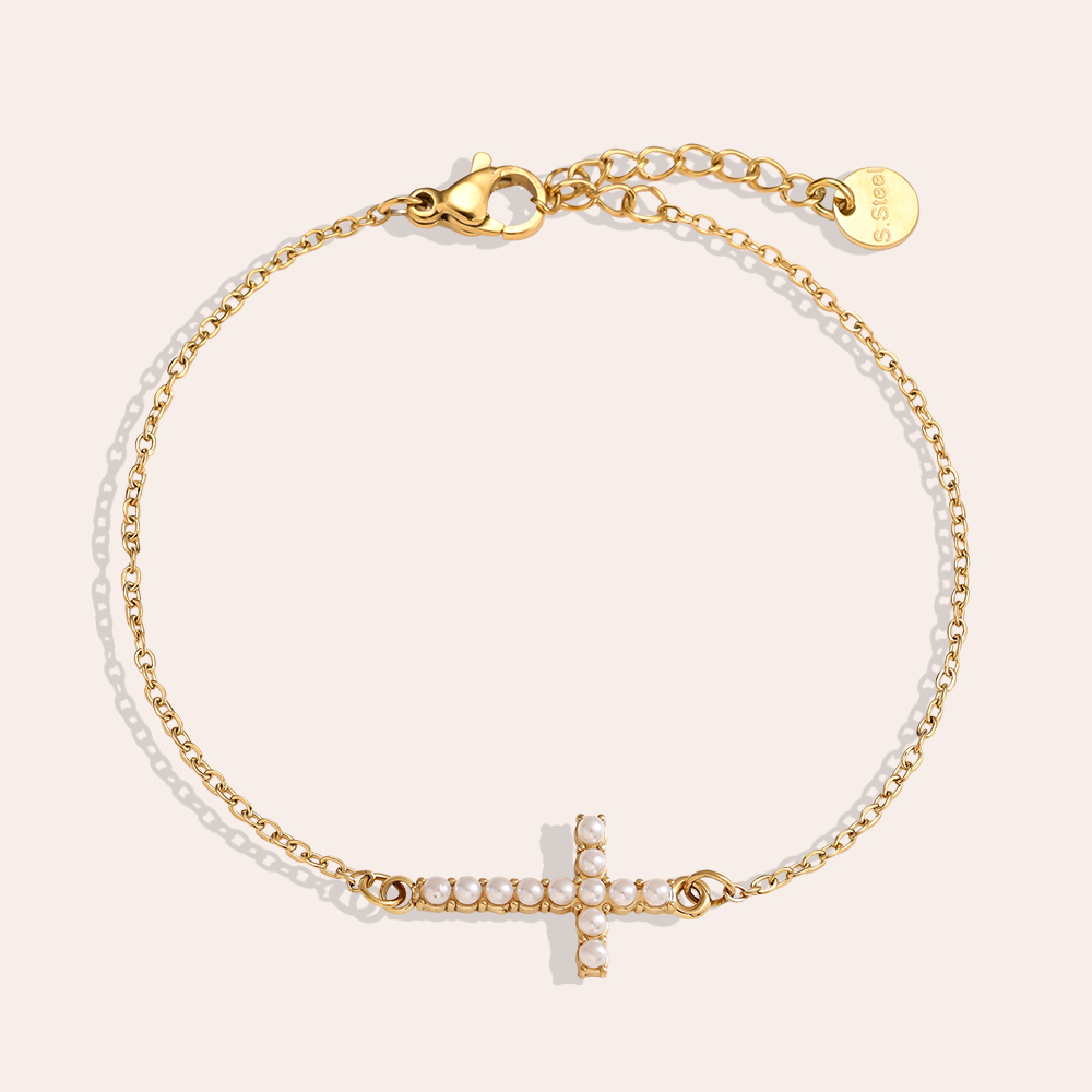 17cm Perlenkreuz Edelstahl Armkette        