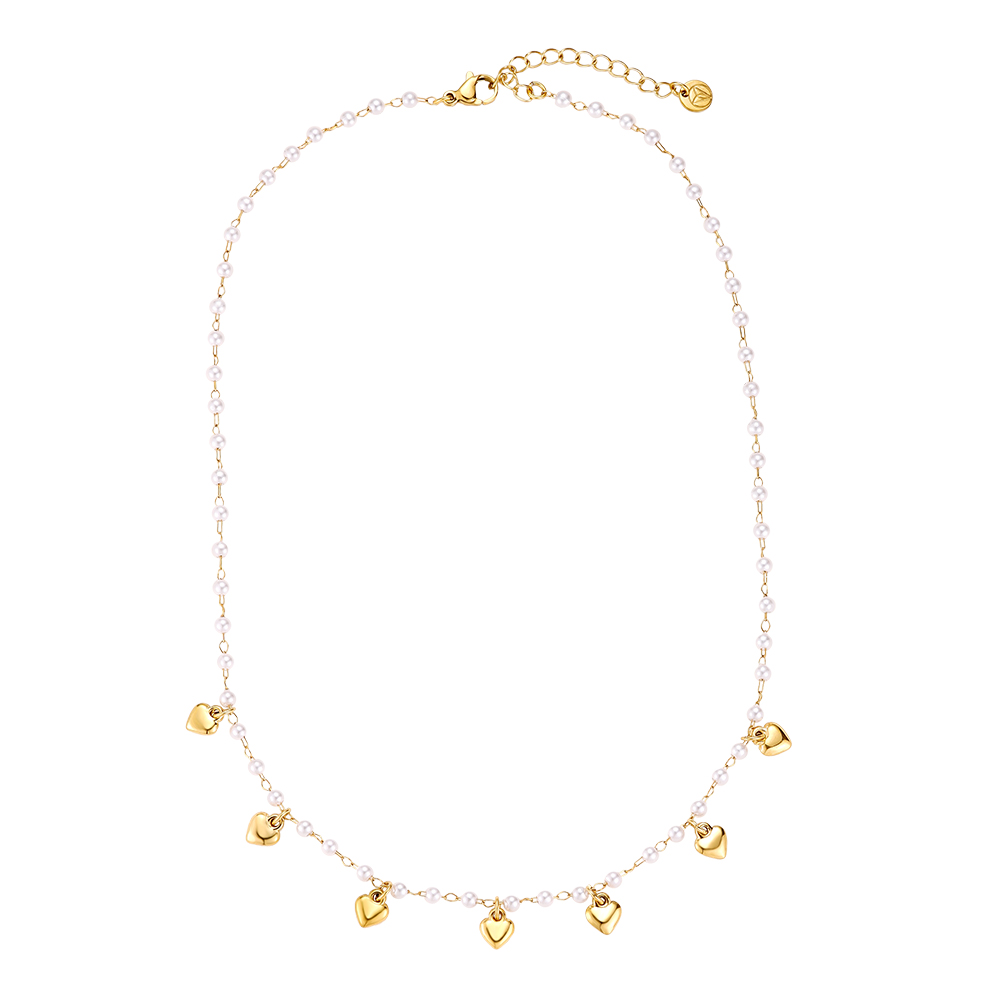 38cm Pearl Heart Edelstahl Halskette