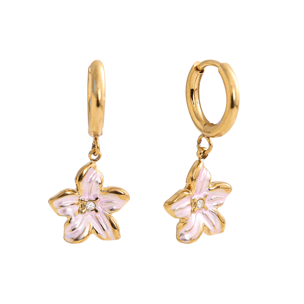 1.2*2.6cm pink Blumen Edelstahl Ohrringe 