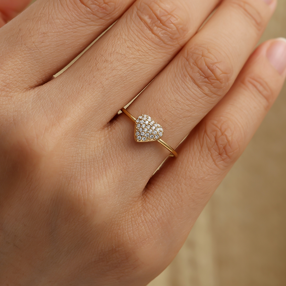 Sweet Diamond Heart Edelstahl Ring     