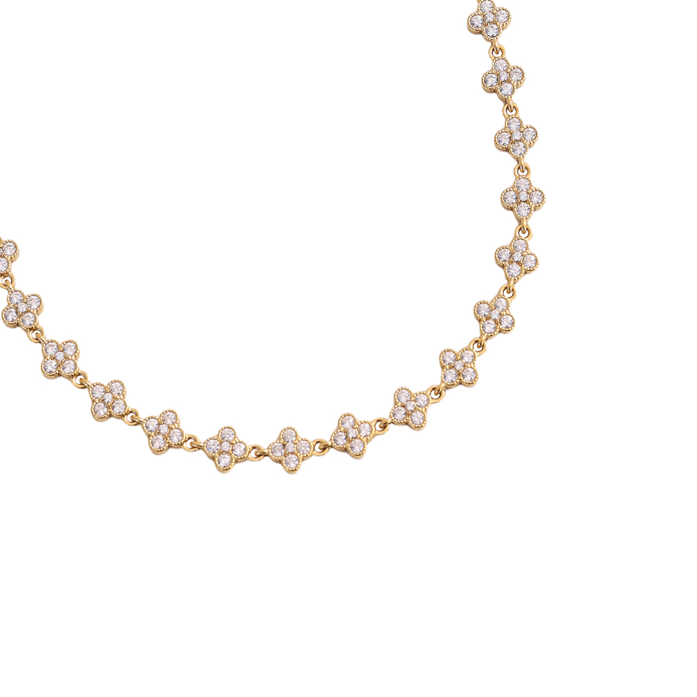 38cm Zirkonia Kleeblatt Edelstahl Halskette