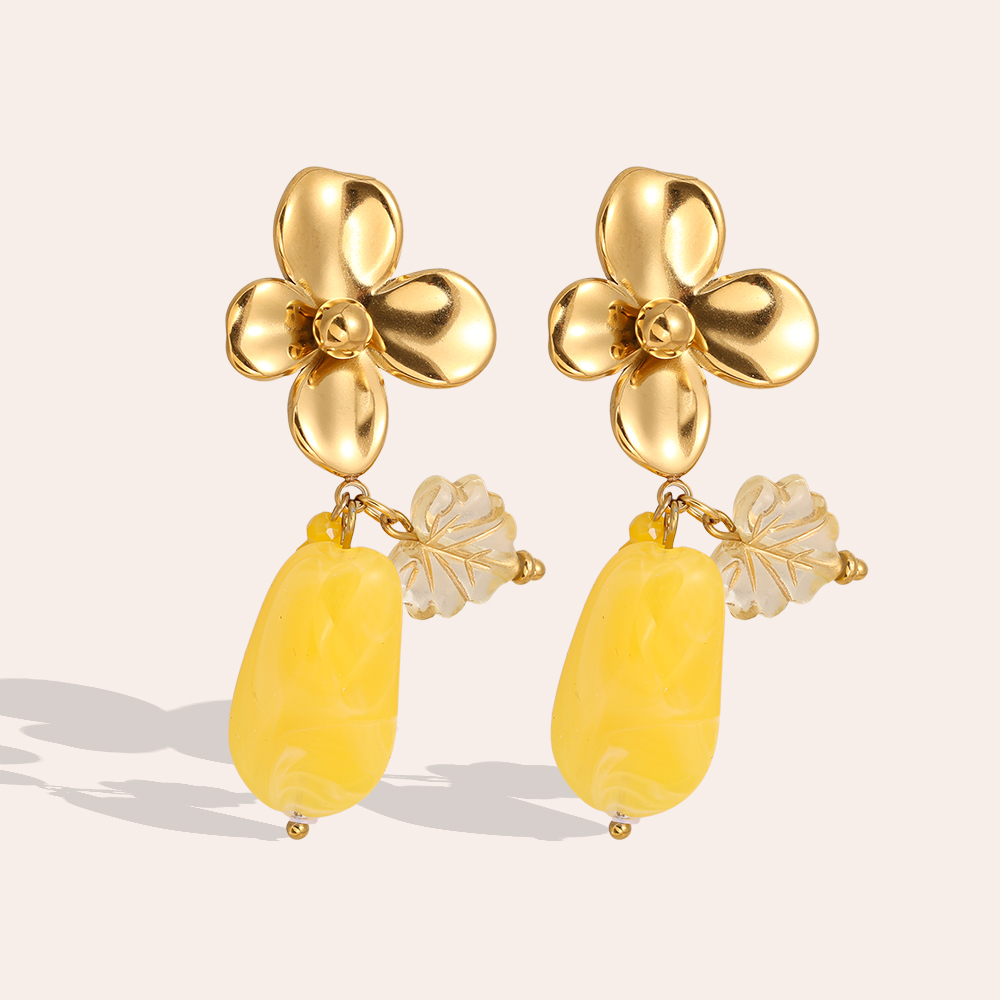 55mm Flower With Acrylic Charms Edelstahl Ohrringe     