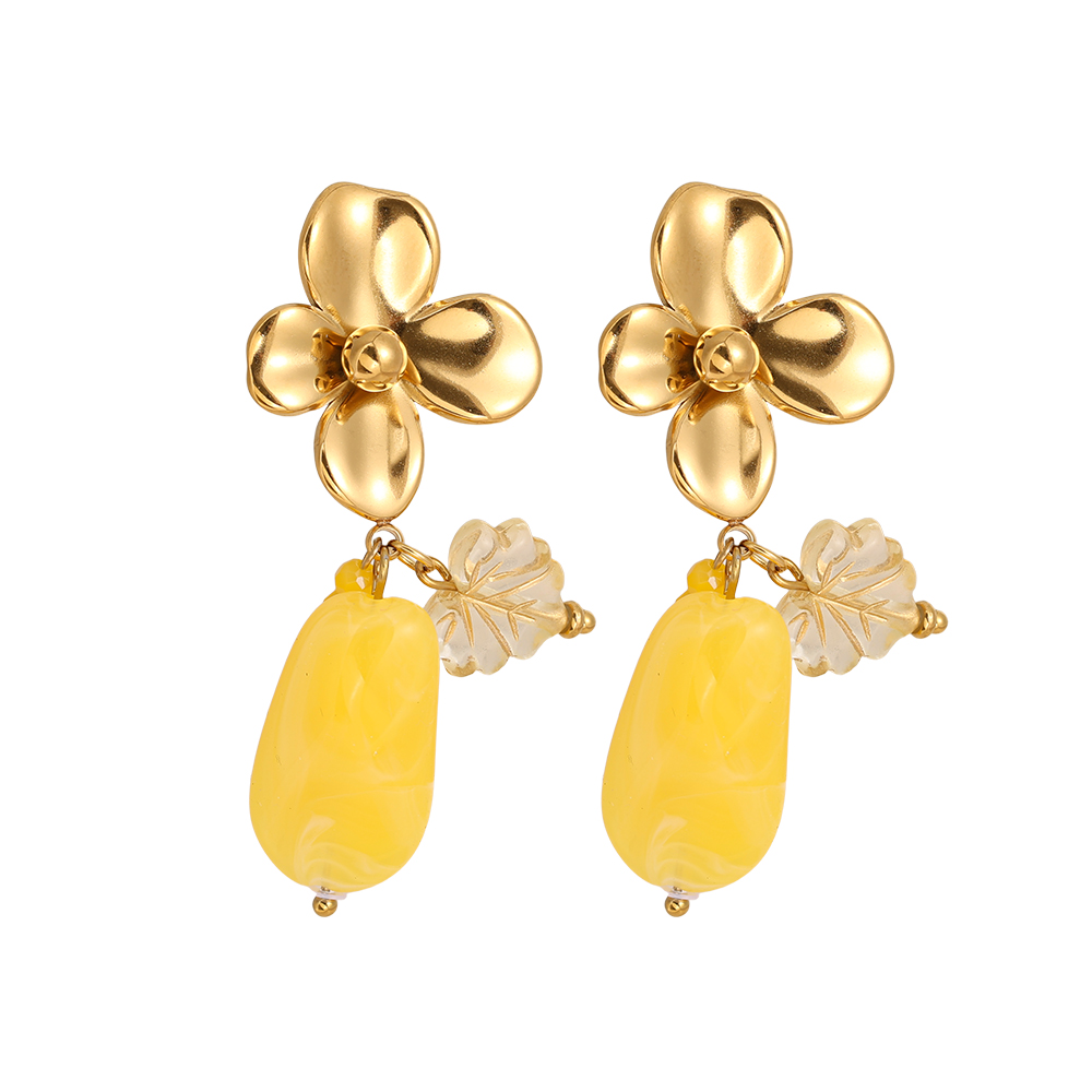 55mm Flower With Acrylic Charms Edelstahl Ohrringe     