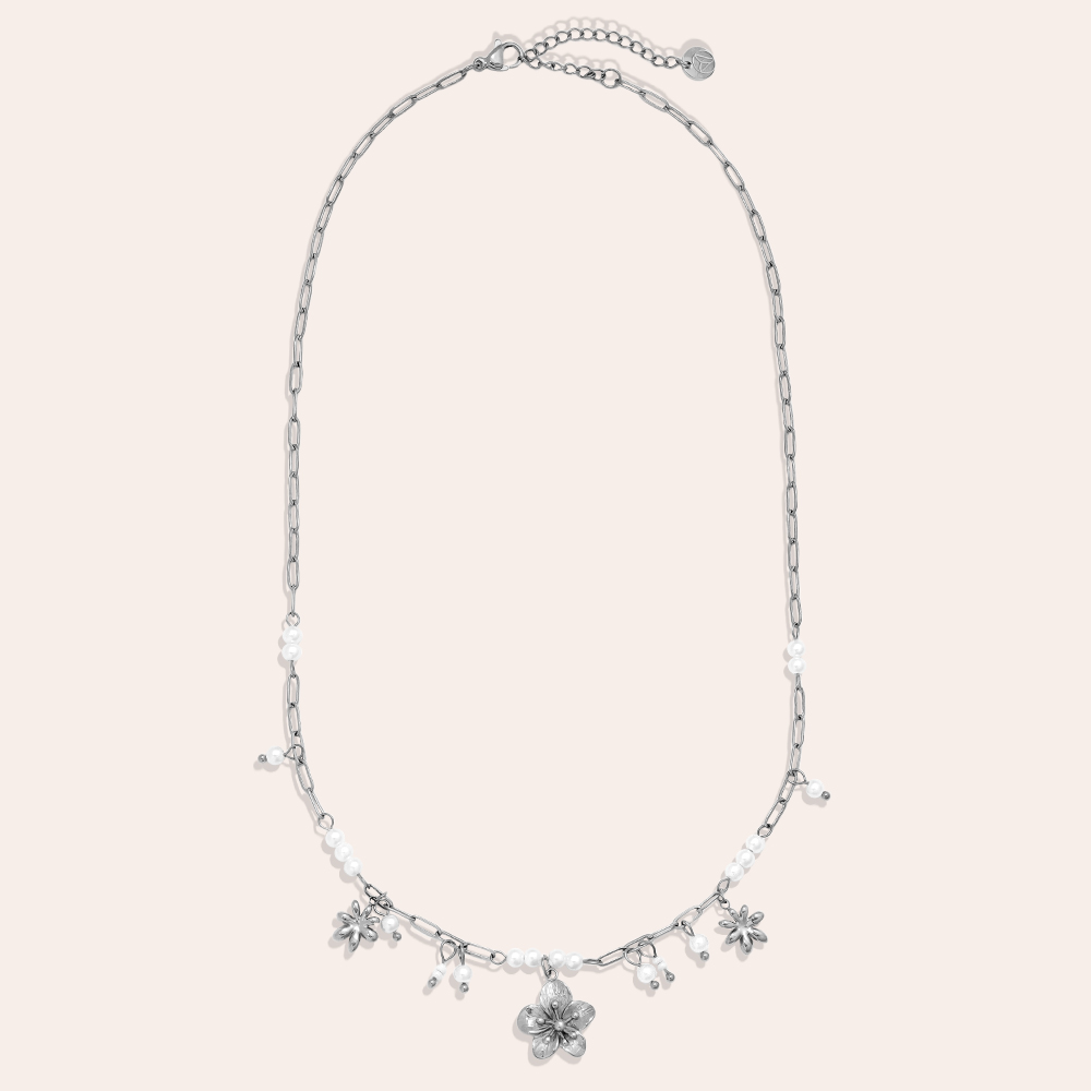 42cm Nice Flowers And Pearl Edelstahl Halskette    