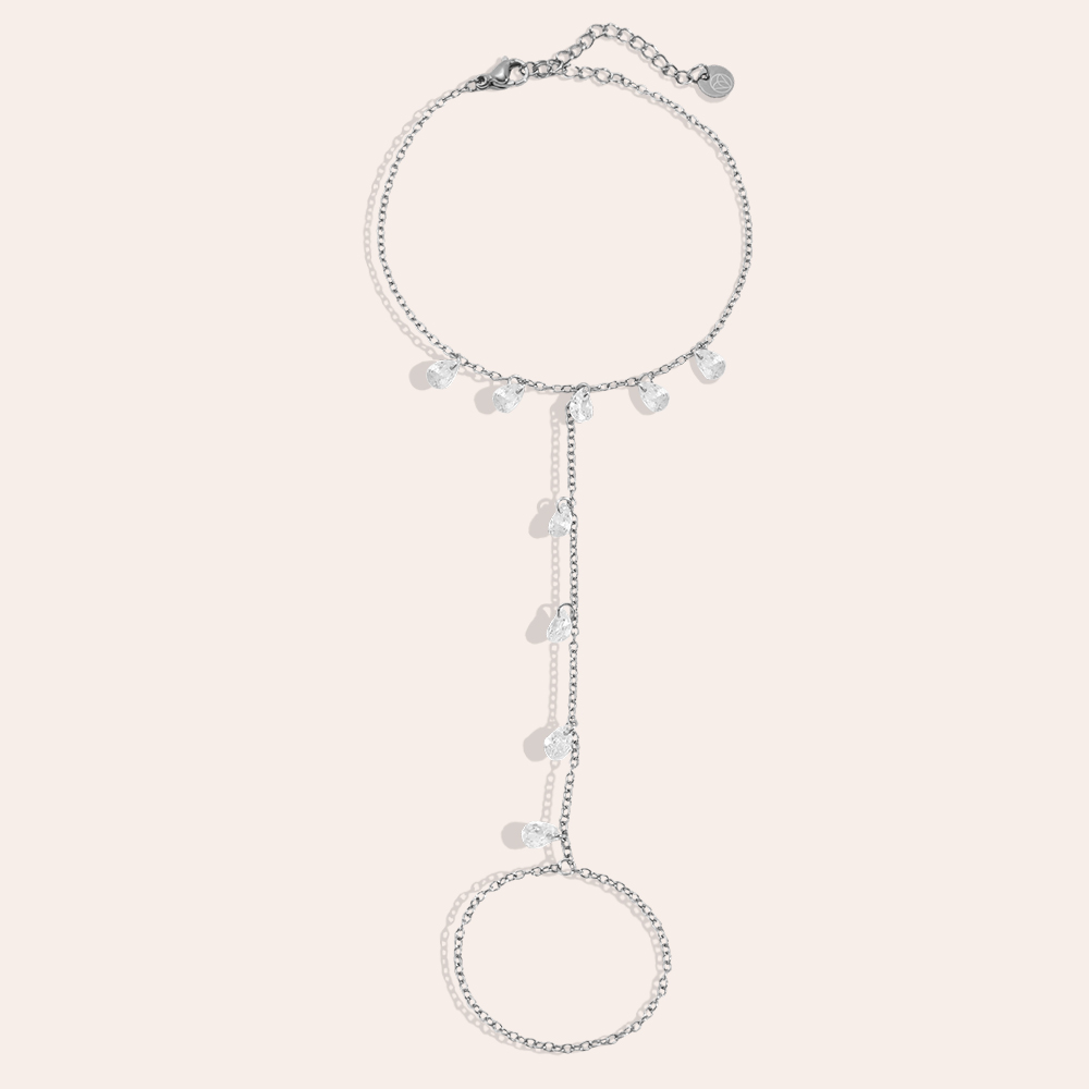 17cm Viele Zirkone Handkette Edelstahl Armband     