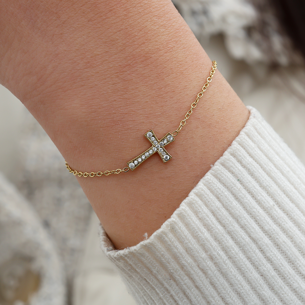 17cm Fine Diamond Cross Edelstahl Armband 