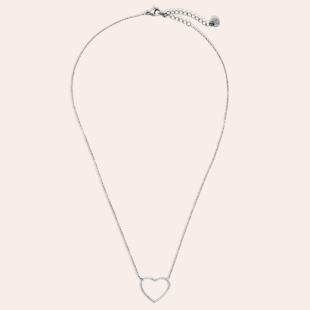 40cm Tiny Diamonds Hollow Heart Edelstahl Halskette      