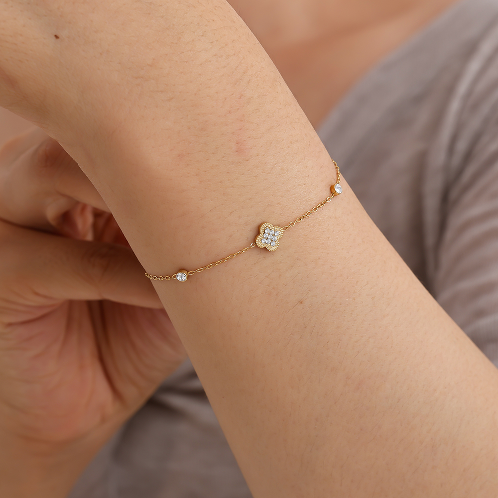 Edelstahl Armkette 16cm Diamond Lucky Flower And Dot