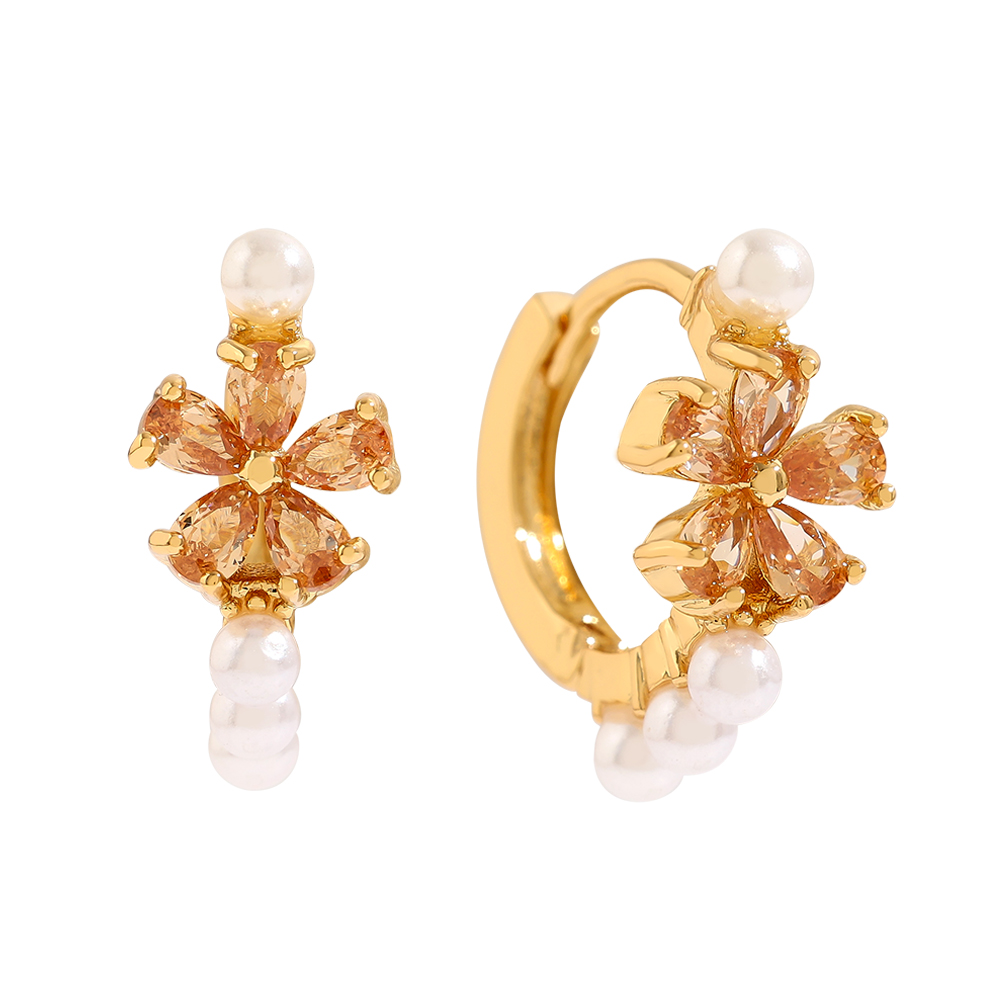 Vergoldete Ohrringe 13mm Pearl Hoop With Diamond Flower