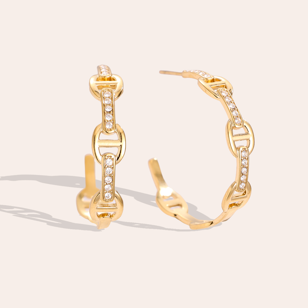 3cm Pig Nose Diamond Half Hoop Edelstahl Ohrringe     