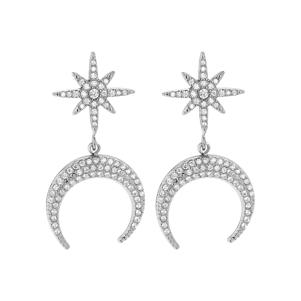 37mm Sparkling Diamond Moon And Star Edelstahl Ohrringe            