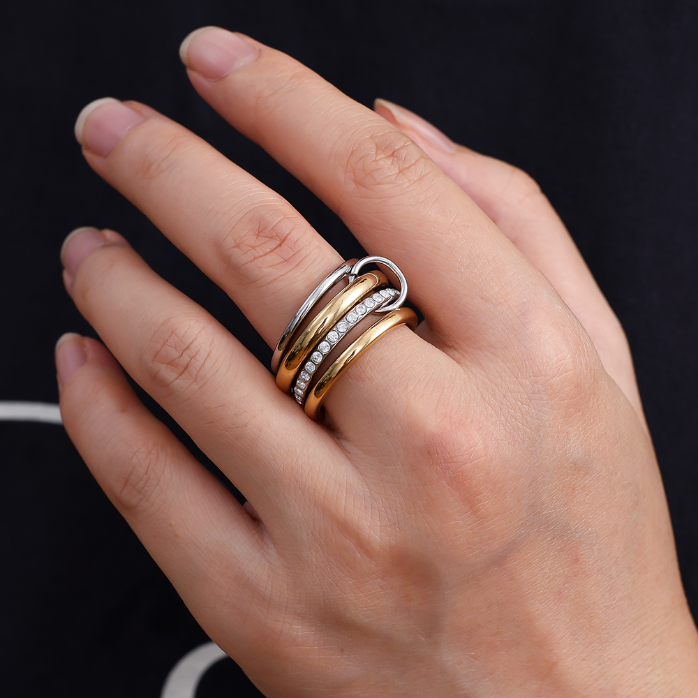 Four Layer Gold And Silver Diamond Ring Set Edelstahl Ring      