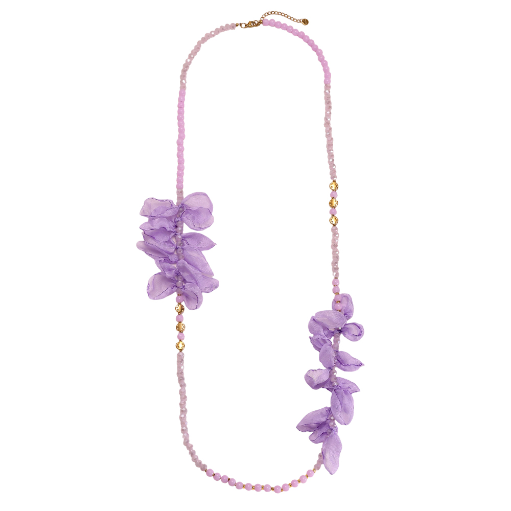 90cm Kristallkette mit Blütenblättern Edelstahl Halskette        