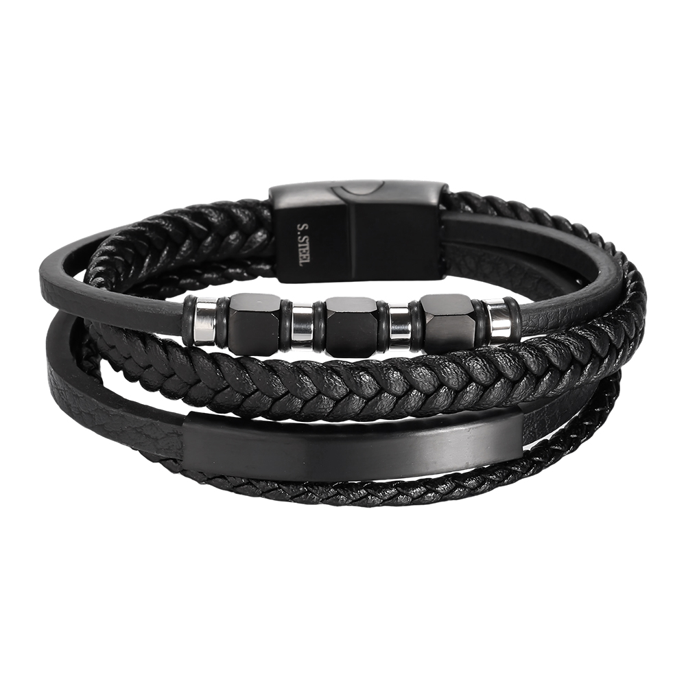  Edelstahl Armband PU Shield Braid Multilayered