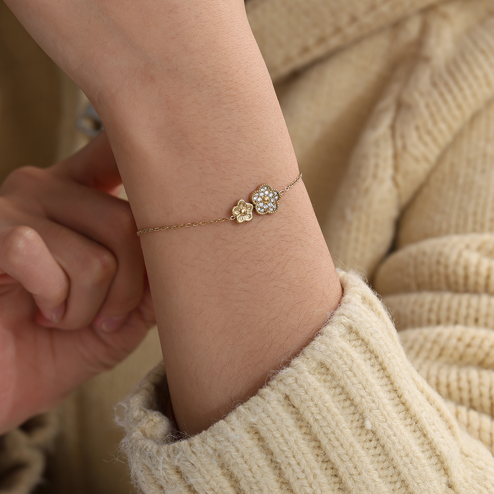 17cm Zwei süße Blumen Edelstahl Armkette       