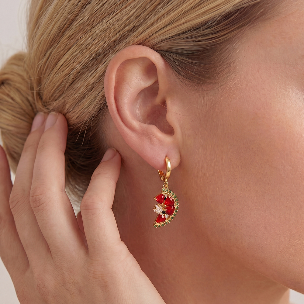 22mm Zirkonia Wassermelone Vergoldete Ohrringe       