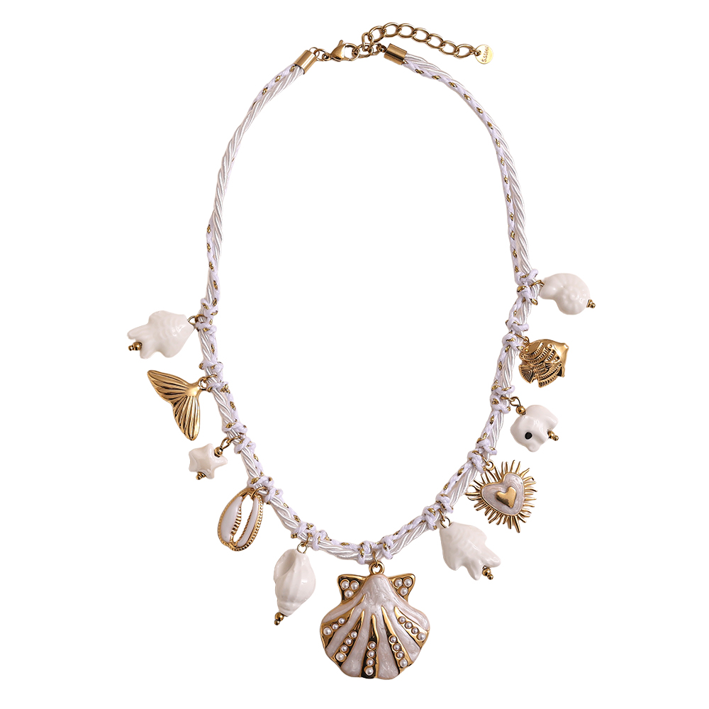 40cm weißer Ozean-Stil Edelstahl Halskette       