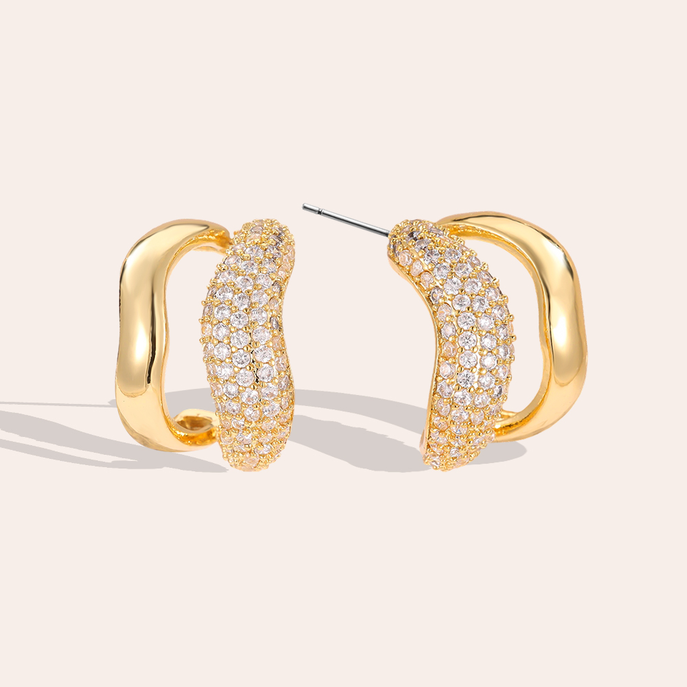 18mm Zirkonia zweilagige Soft Wave Vergoldete Ohrringe   