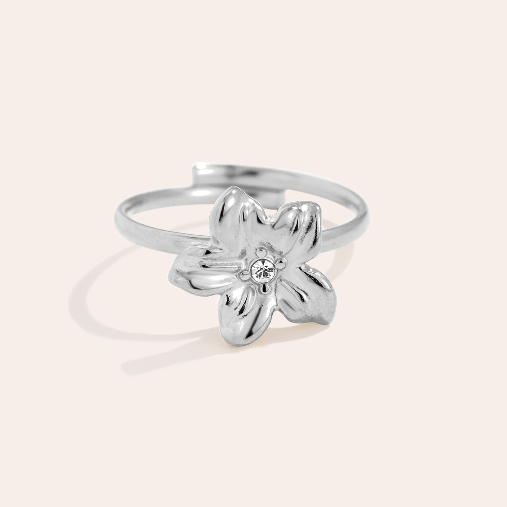 Flower With Diamond Edelstahl Ring       