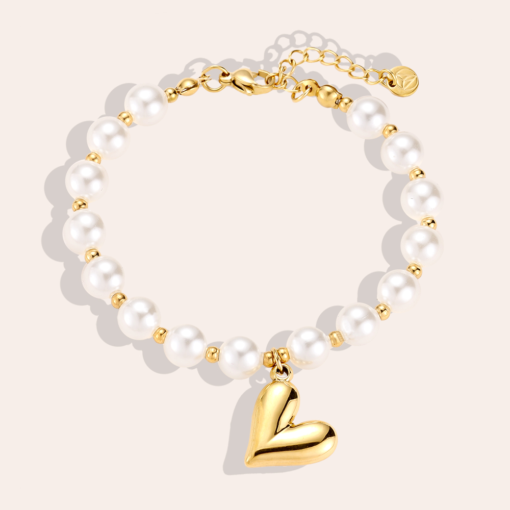 17cm Heart Pearl Edelstahl Armband