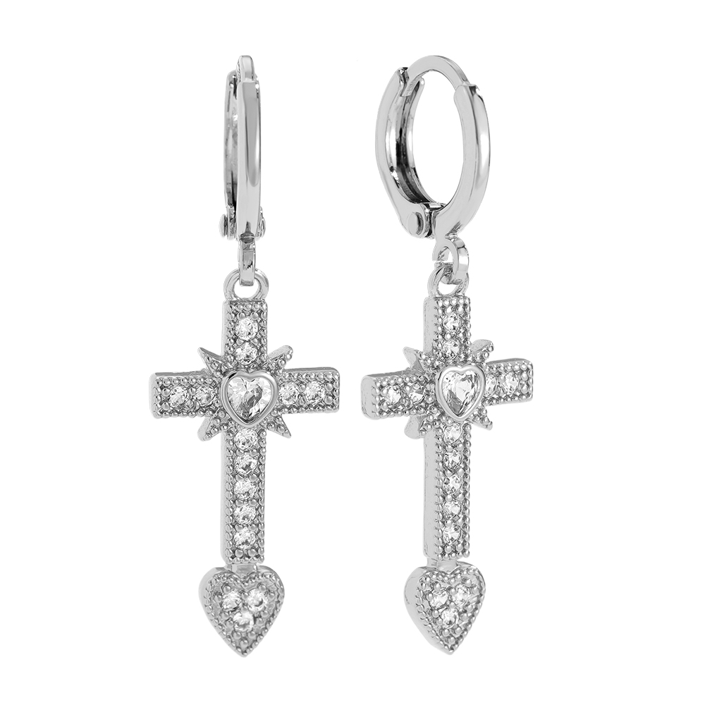 Vergoldete Ohrringe 3.9cm Diamond Cross And Heart