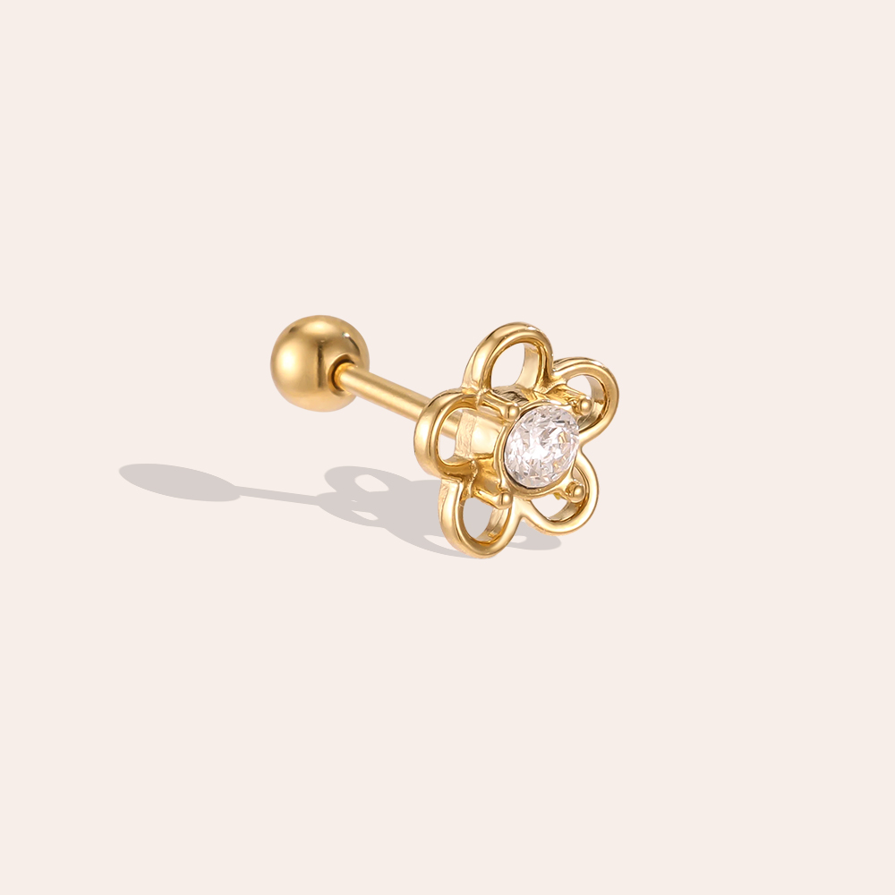 Edelstahl Piercing 6mm Mini Zirkonia Blume 