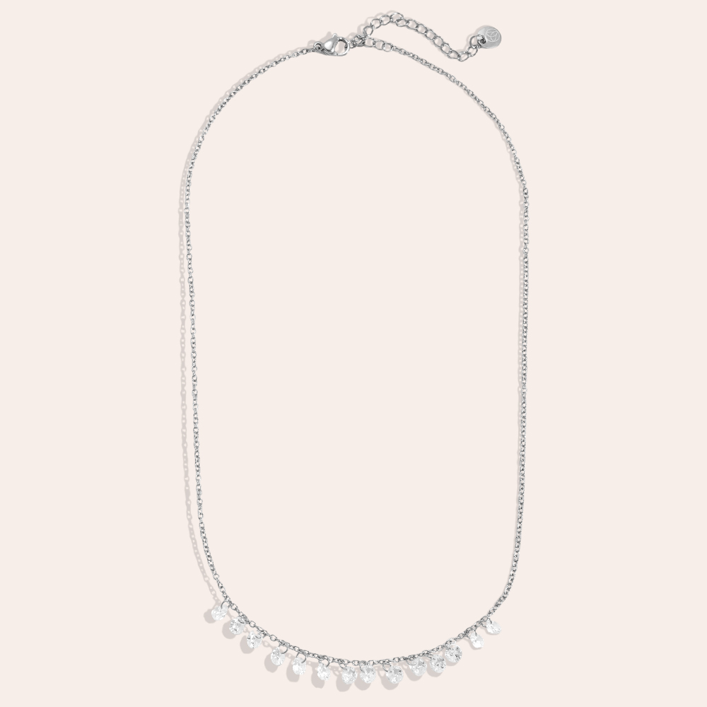 Edelstahl Halskette 40cm viele runde Zirkonia    