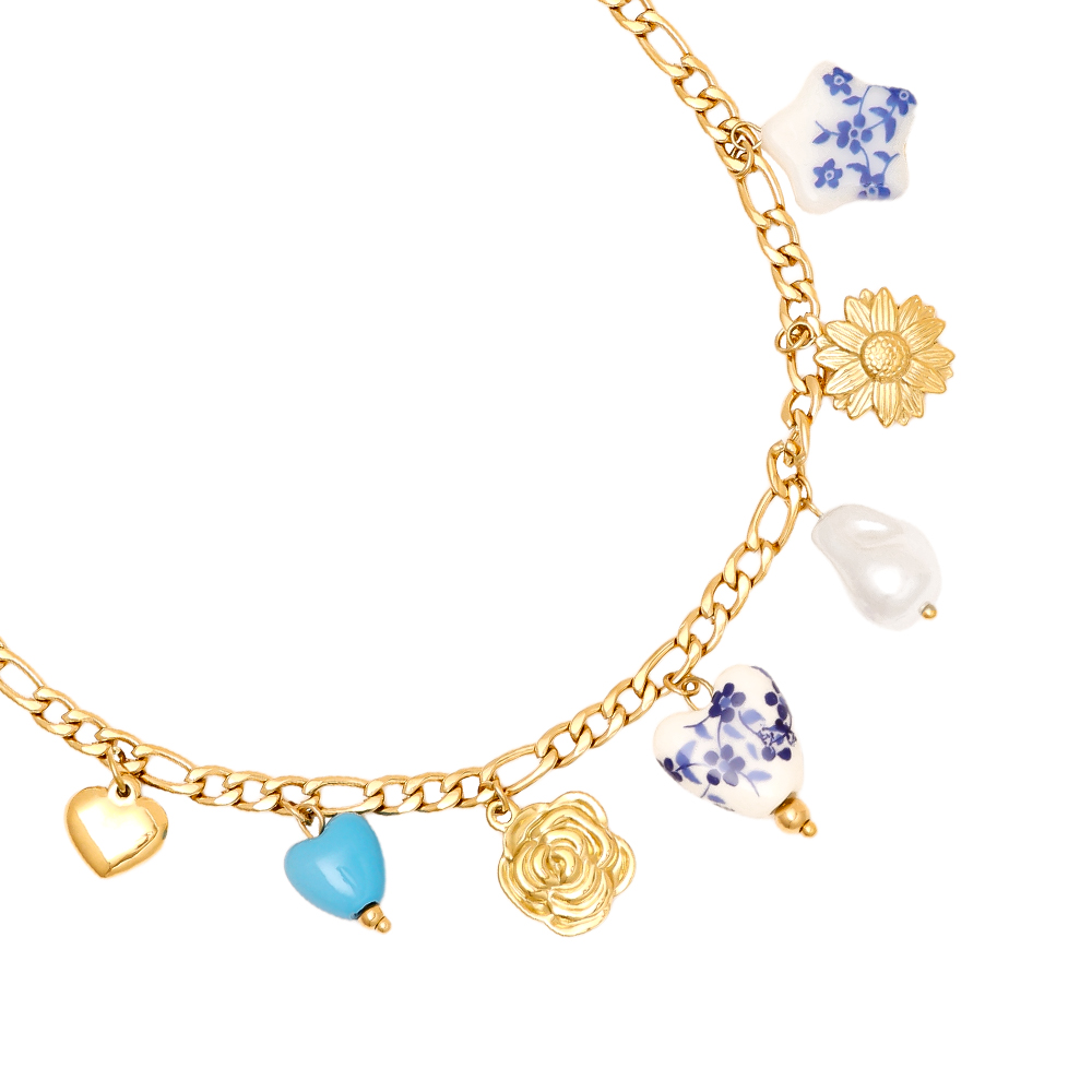 41cm Fancy Charms Edelstahl Halskette     