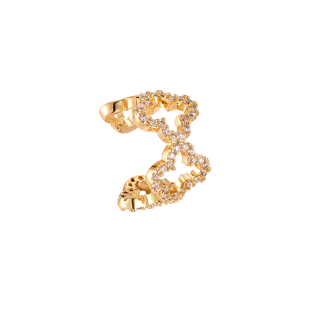 Vergoldete Ear-cuffs 14mm Zirkonia Kleeblatt