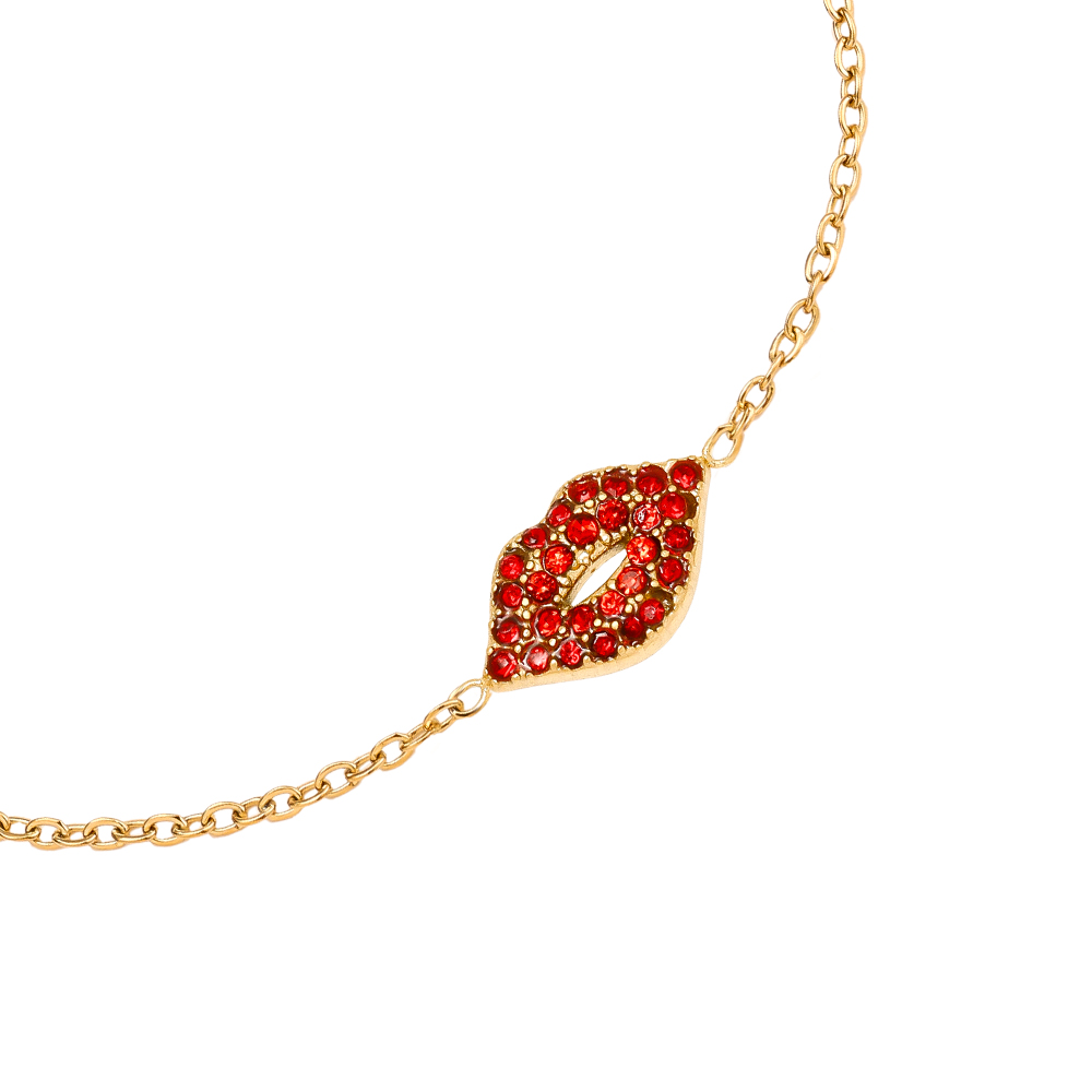 Edelstahl Armkette 17cm Diamond Red Lip