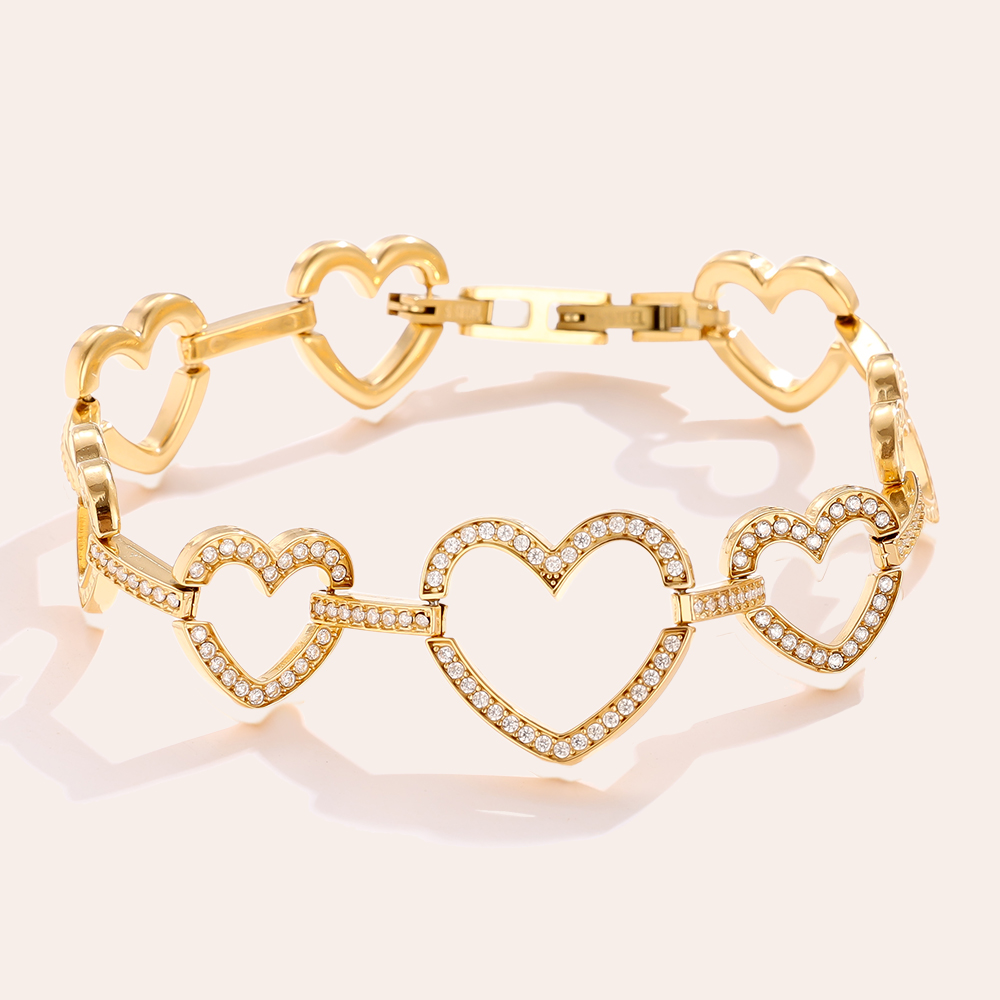 19cm Diamond Hearts Edelstahl Armkette     