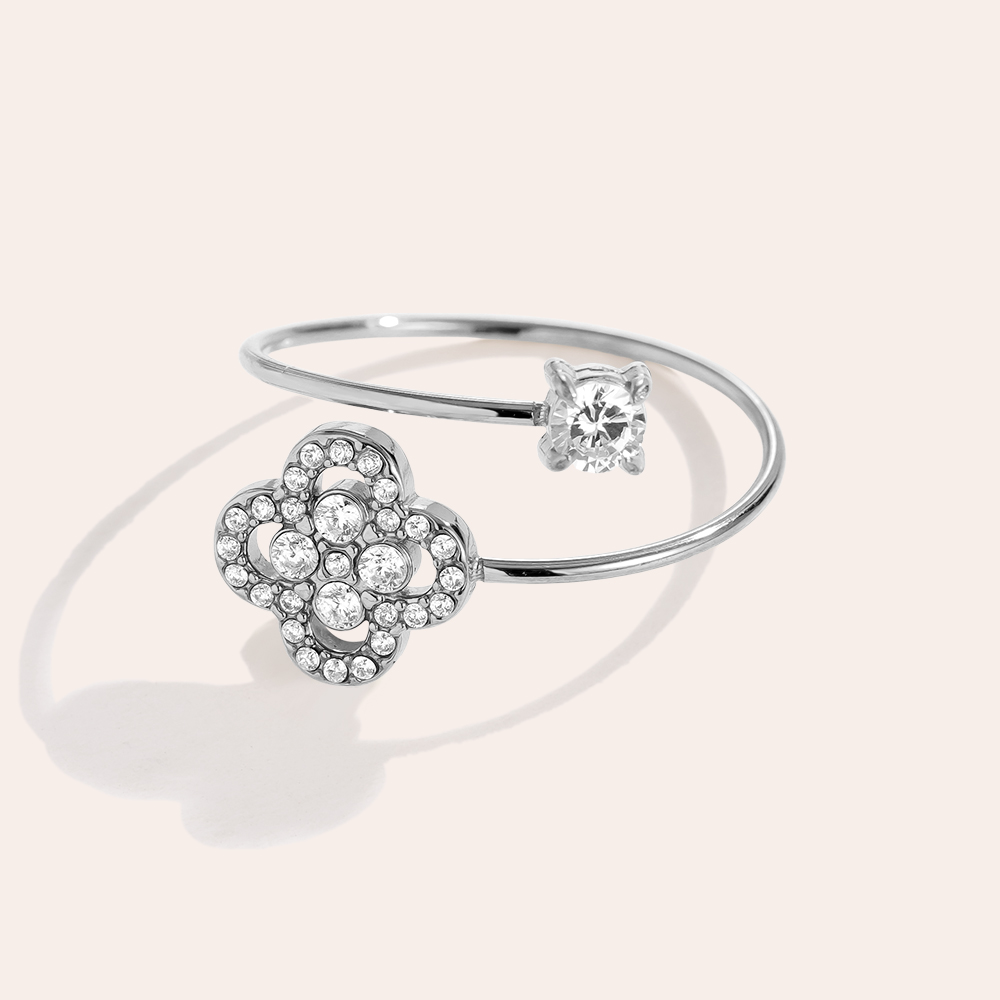 Diamond Lucky Flower Hug Edelstahl Ring      