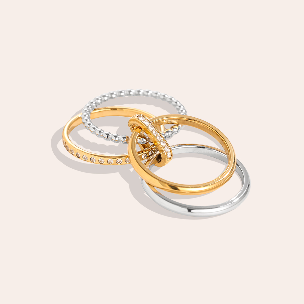 Various Layer Gold And Silver Diamond Lock Ring Set Edelstahl Ring      