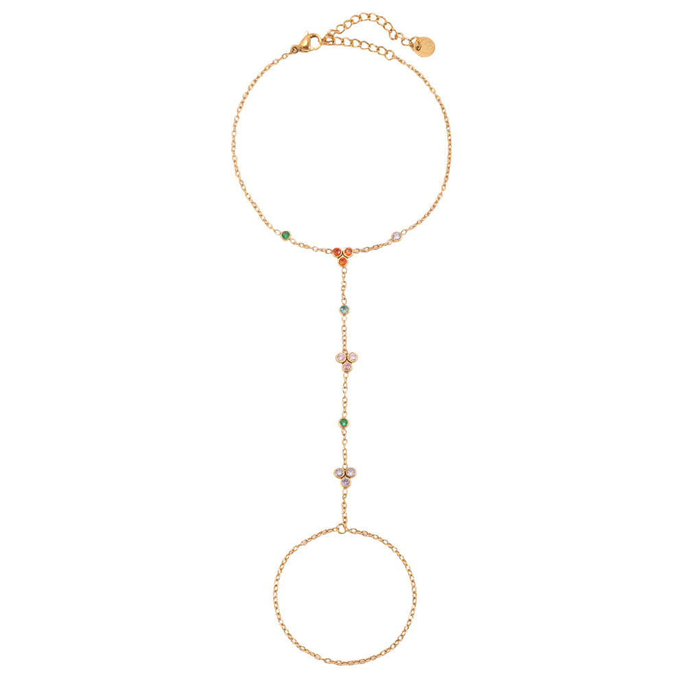 16.5cm Viele kleine bunte runde Zirkonia Handkette Edelstahl Armband    