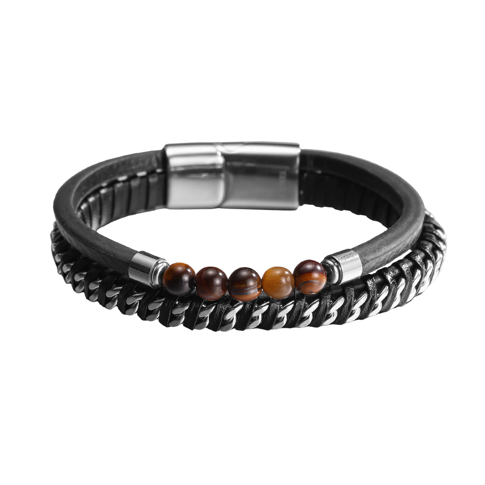 Edelstahl Armband PU Multi-Layered Chain Natural Stone