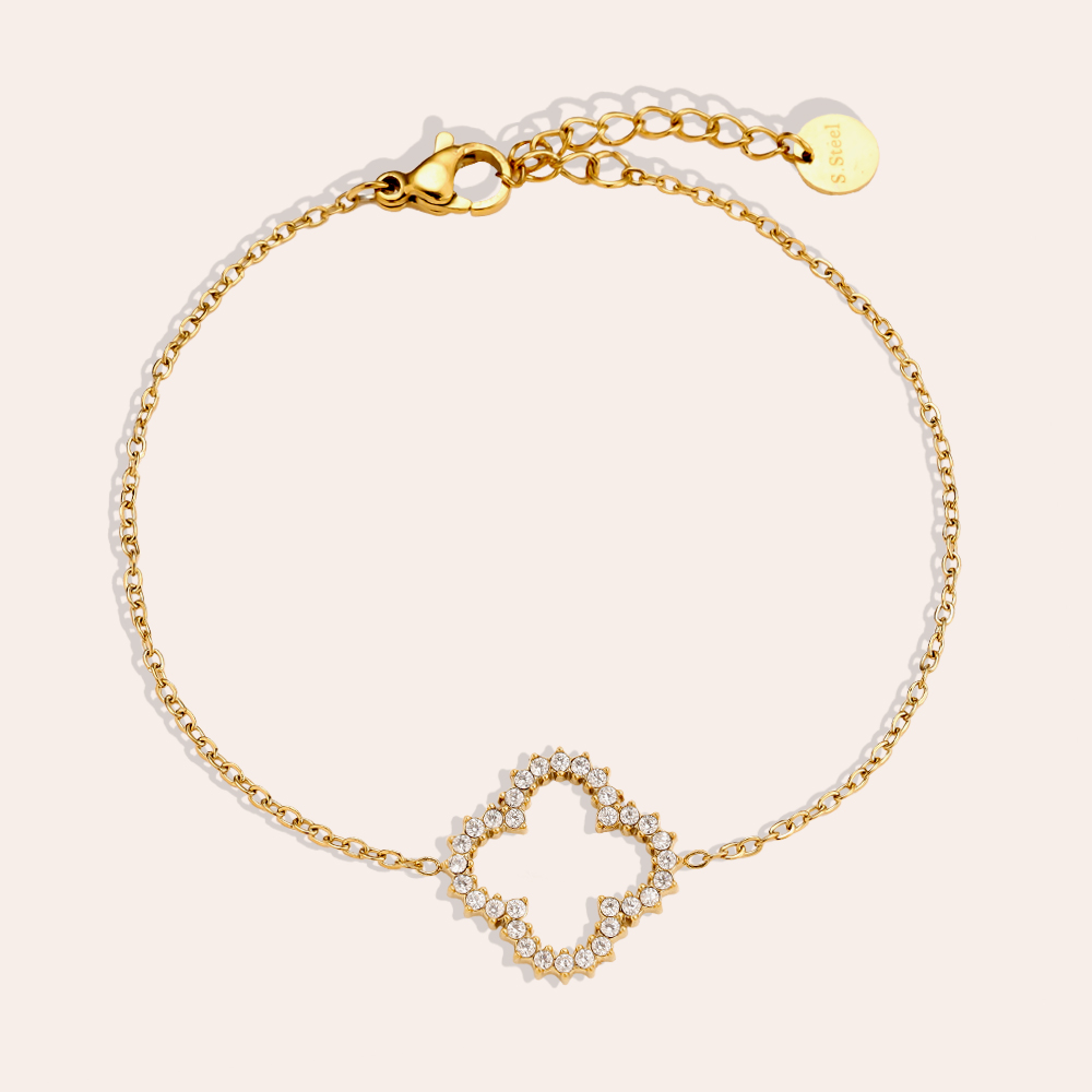 17cm Diamond Lucky Flower Edelstahl Armband   