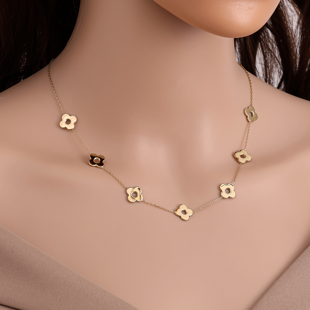 40cm Fünf Blumen Edelstahl Halskette  