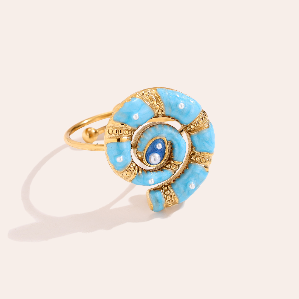 Marina-blaue Schnecke Edelstahl Ring  