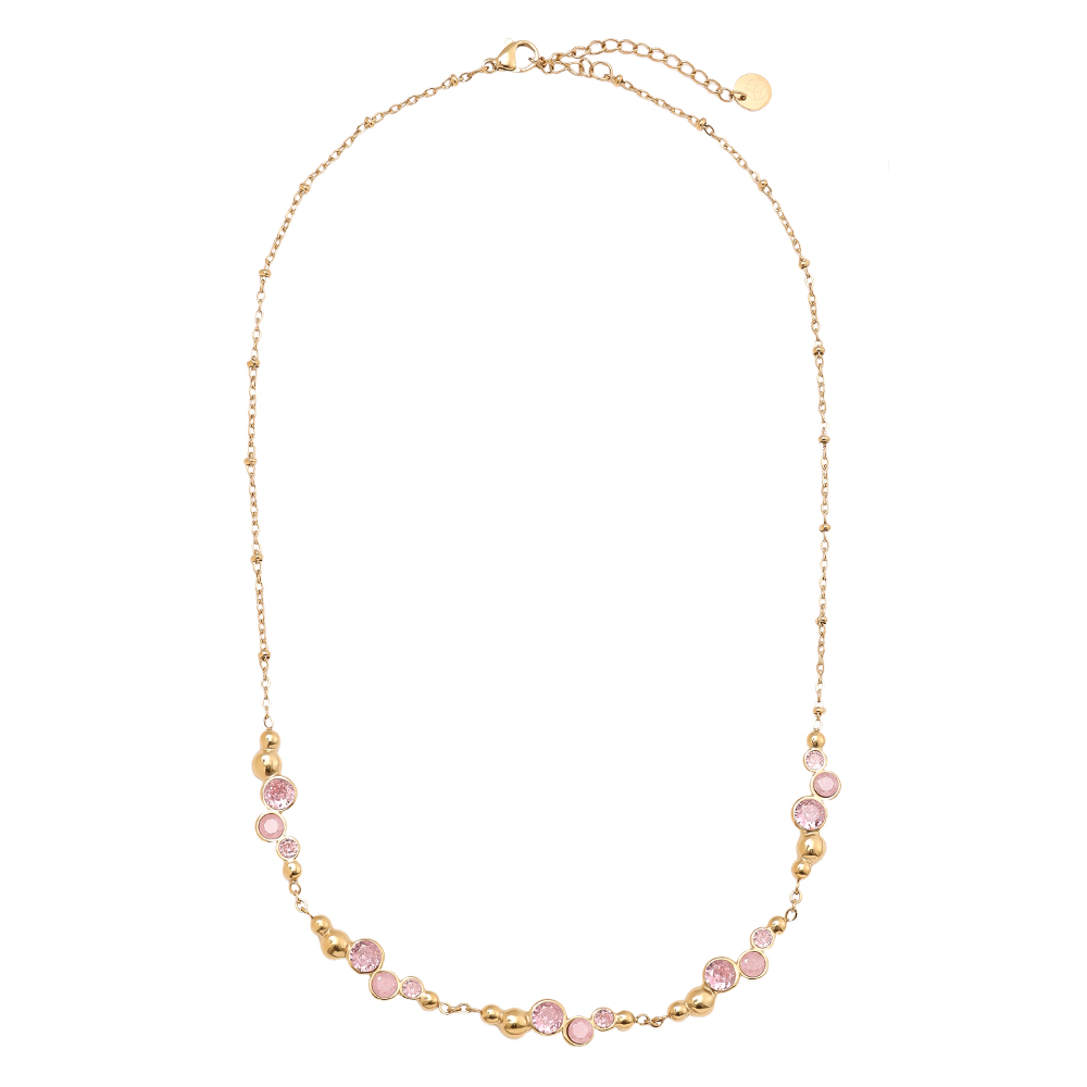 42cm Pro Pink Round Diamond Edelstahl Halskette     